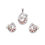 Aadhya Pearl Orange CZ Pendant Set