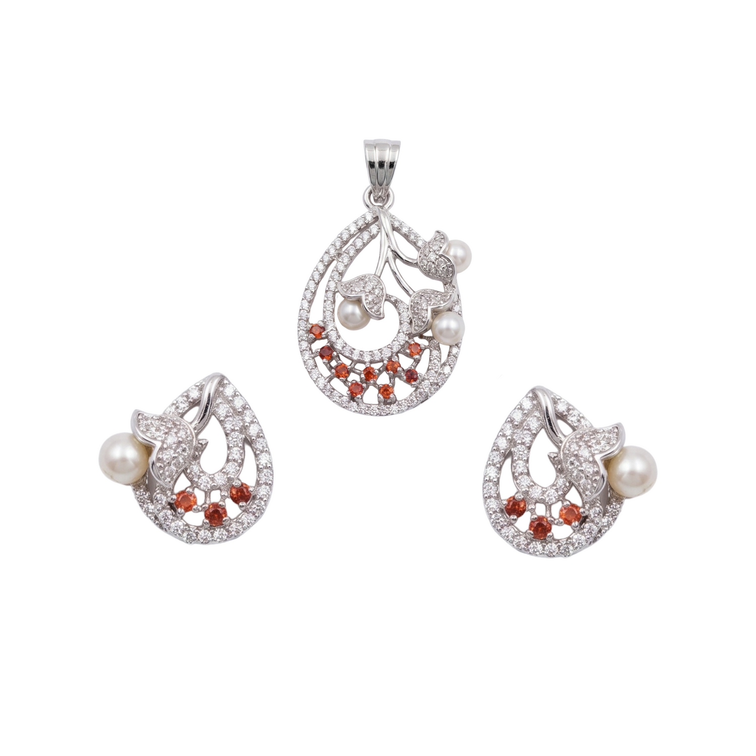 Aadhya Pearl Orange CZ Pendant Set