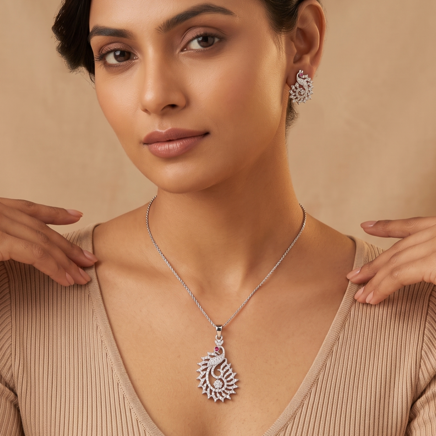 Vikata CZ Pink Pendant Set