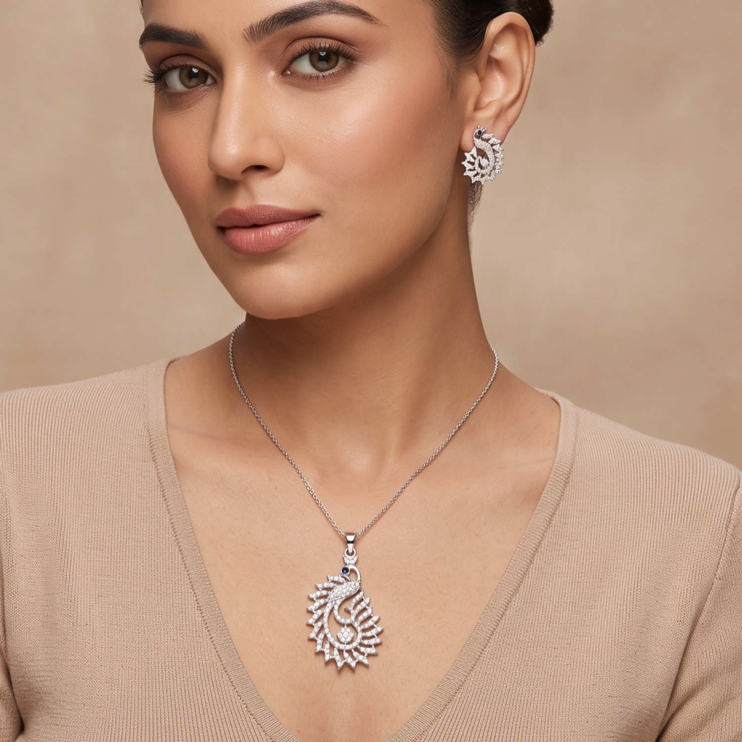 Vikata CZ Blue Pendant Set