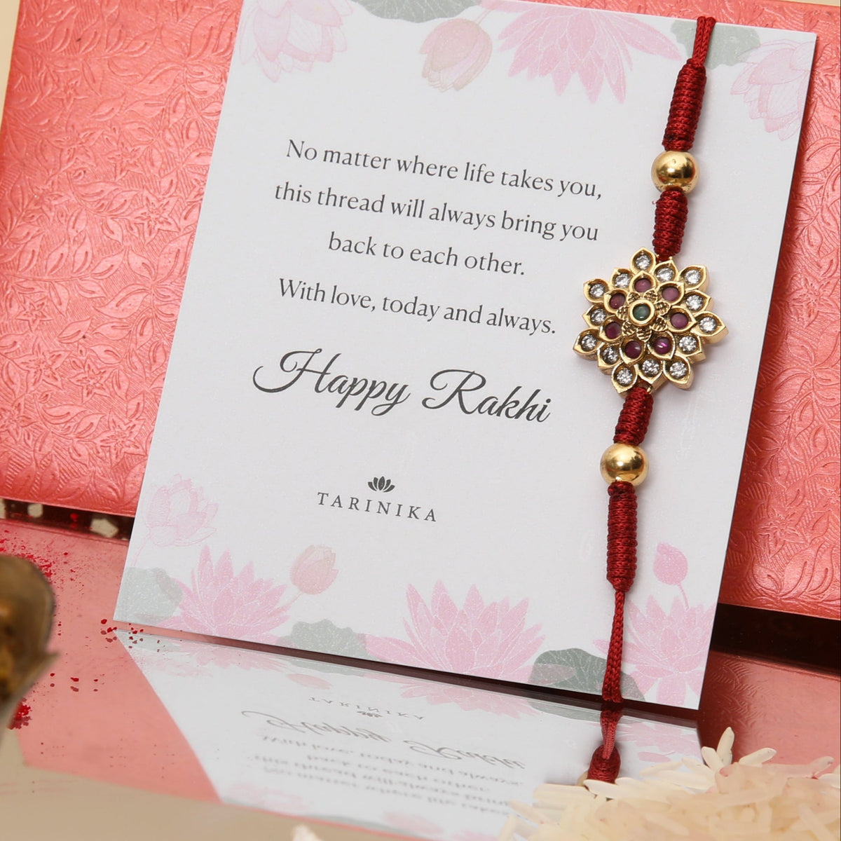 Antique Flower Pattern with Kempu Rakhi