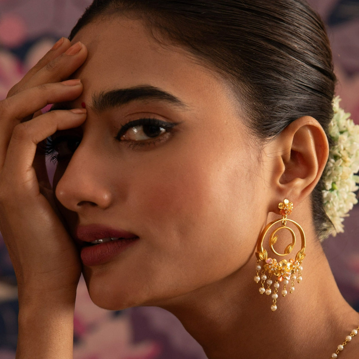 Jalaja Floral Statement Chandbali Earrings