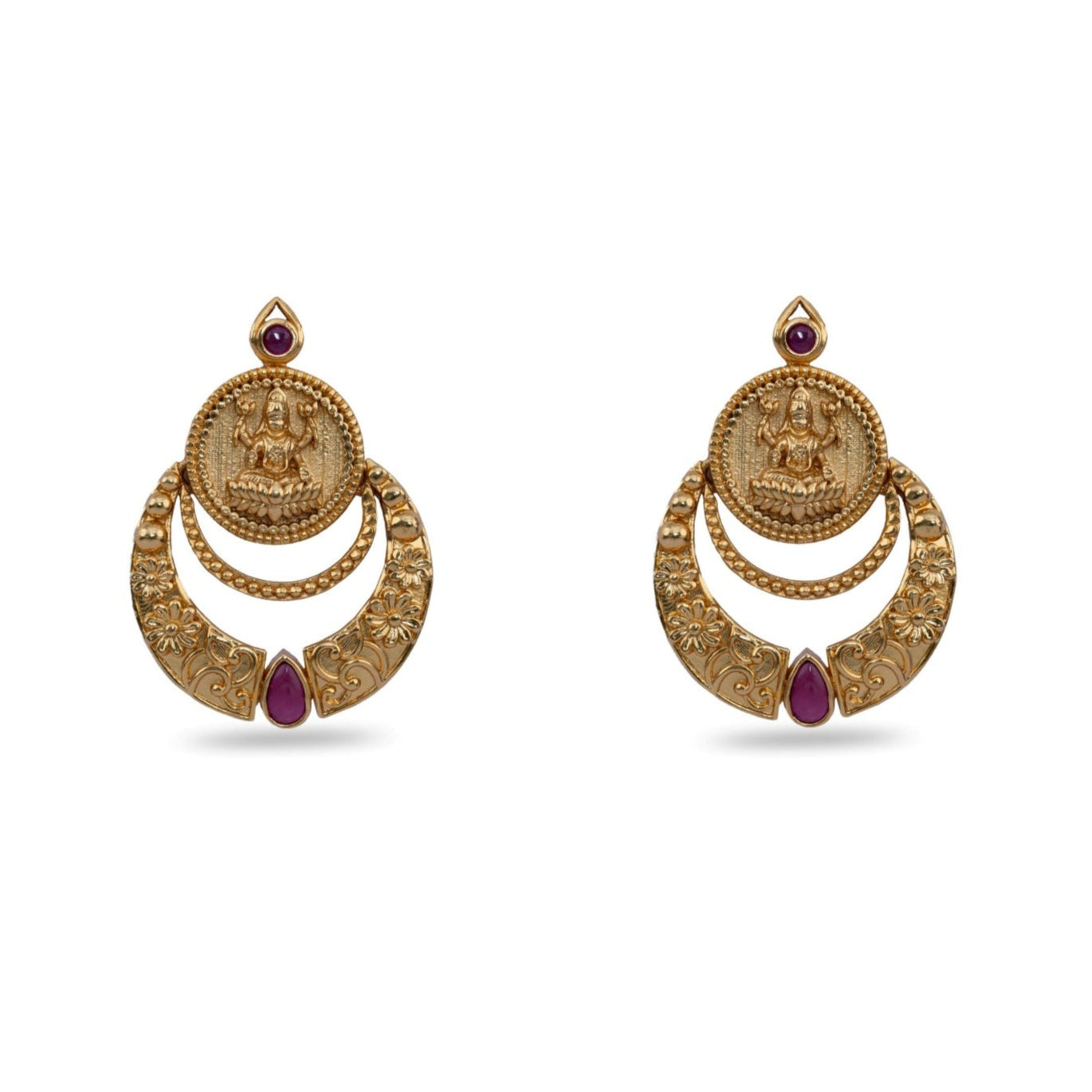 Shreeja Antique Red Kempu Chandbali Earrings