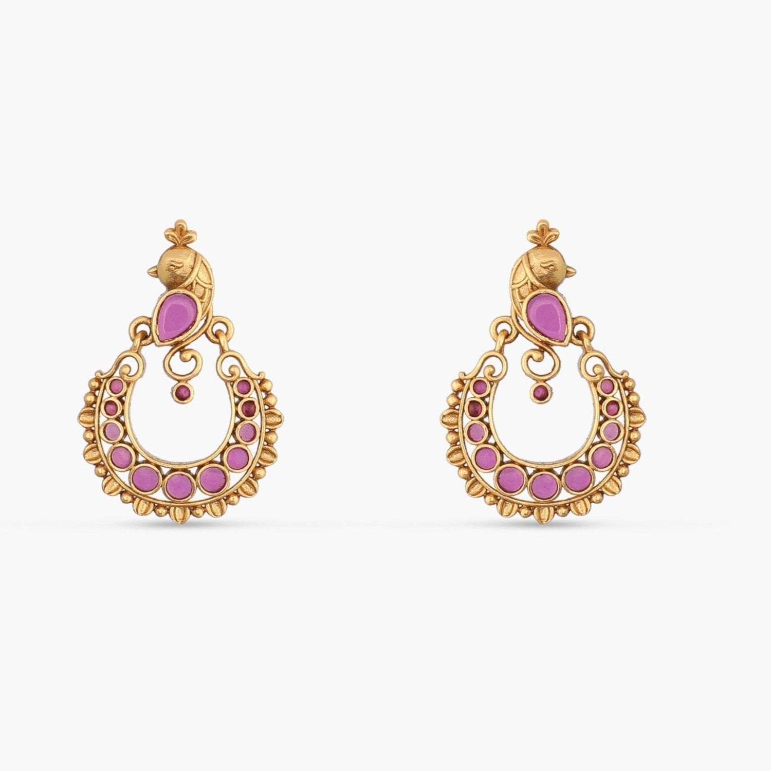 Aaravi Antique Red Kempu Chandbali Earrings