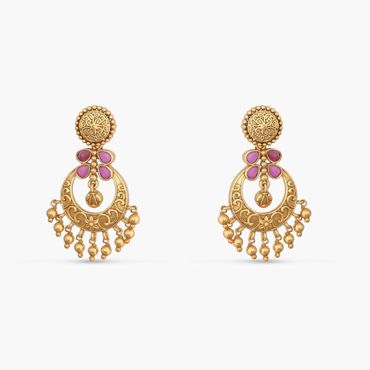 Riva Antique Red Kempu Chandbali Earrings