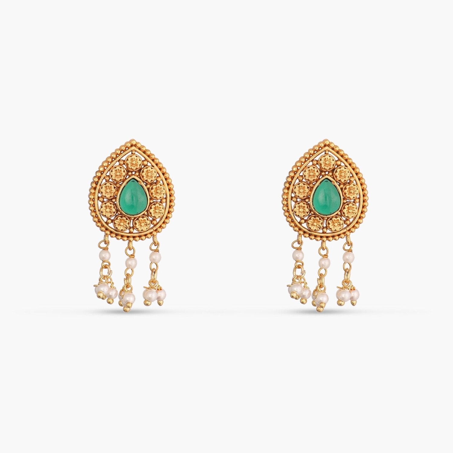Irisa Antique Green Kempu Stud Earrings