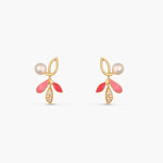 Eriha Pearl Statemnet Pink Leaf Stud Earrings 
