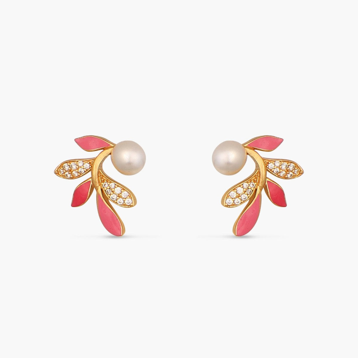 Eriha Pearl Delicate Pink Leaf Stud Earrings 