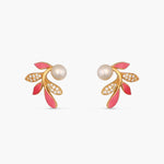 Eriha Pearl Delicate Pink Leaf Stud Earrings 