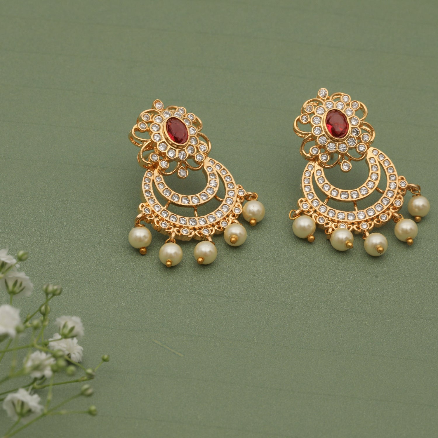 Roshini Nakshatra CZ Chandbali Earrings