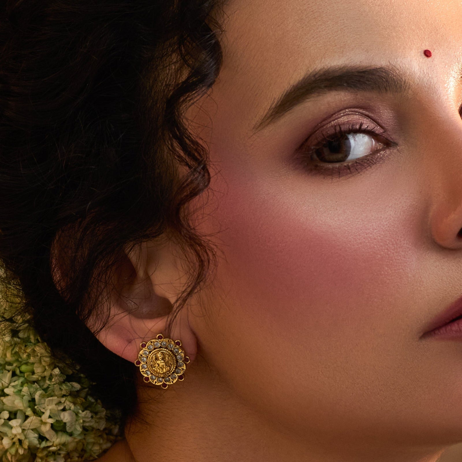 Madhavi Antique Kempu Stud Earrings