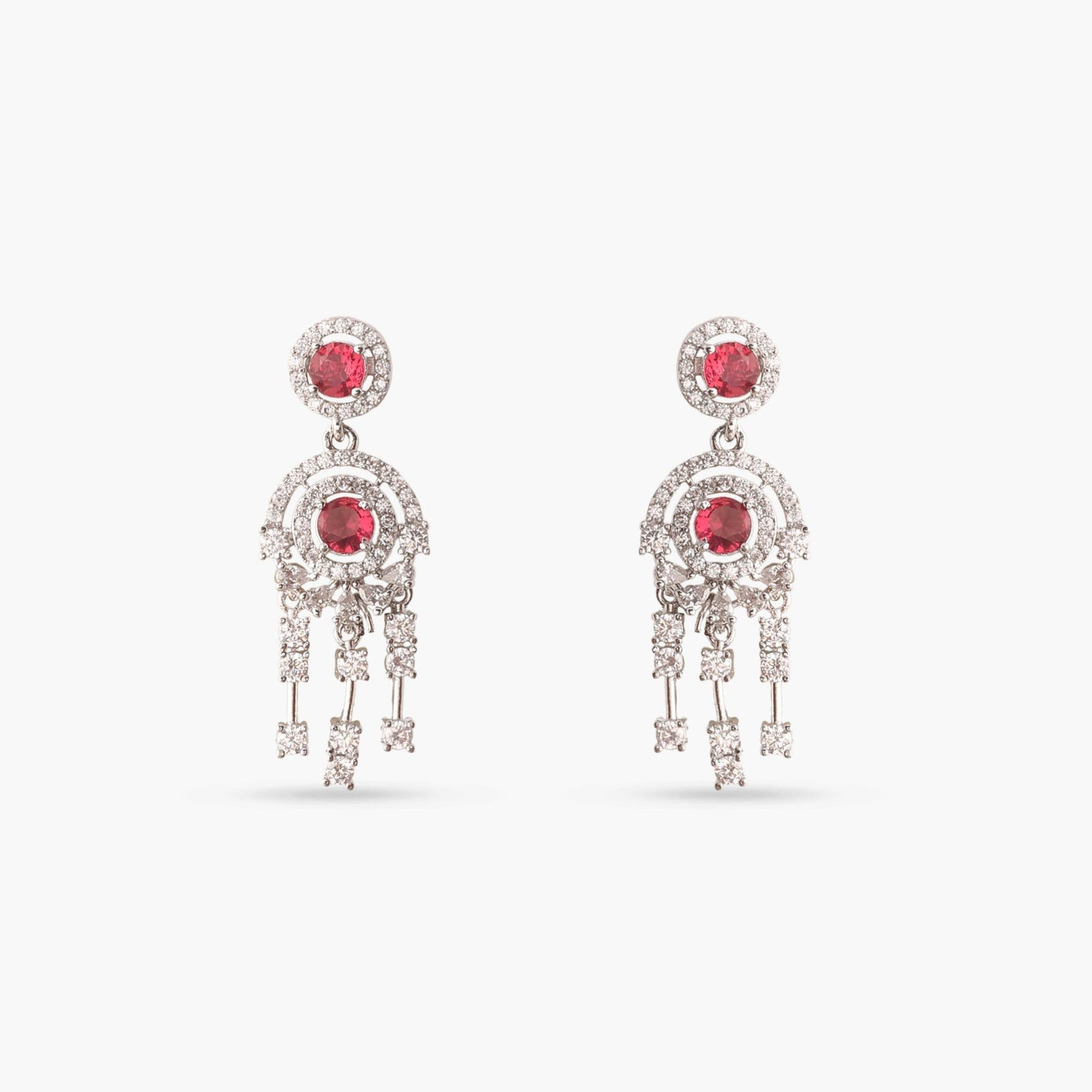 Glow Red Nakshatra CZ Drop Earrings