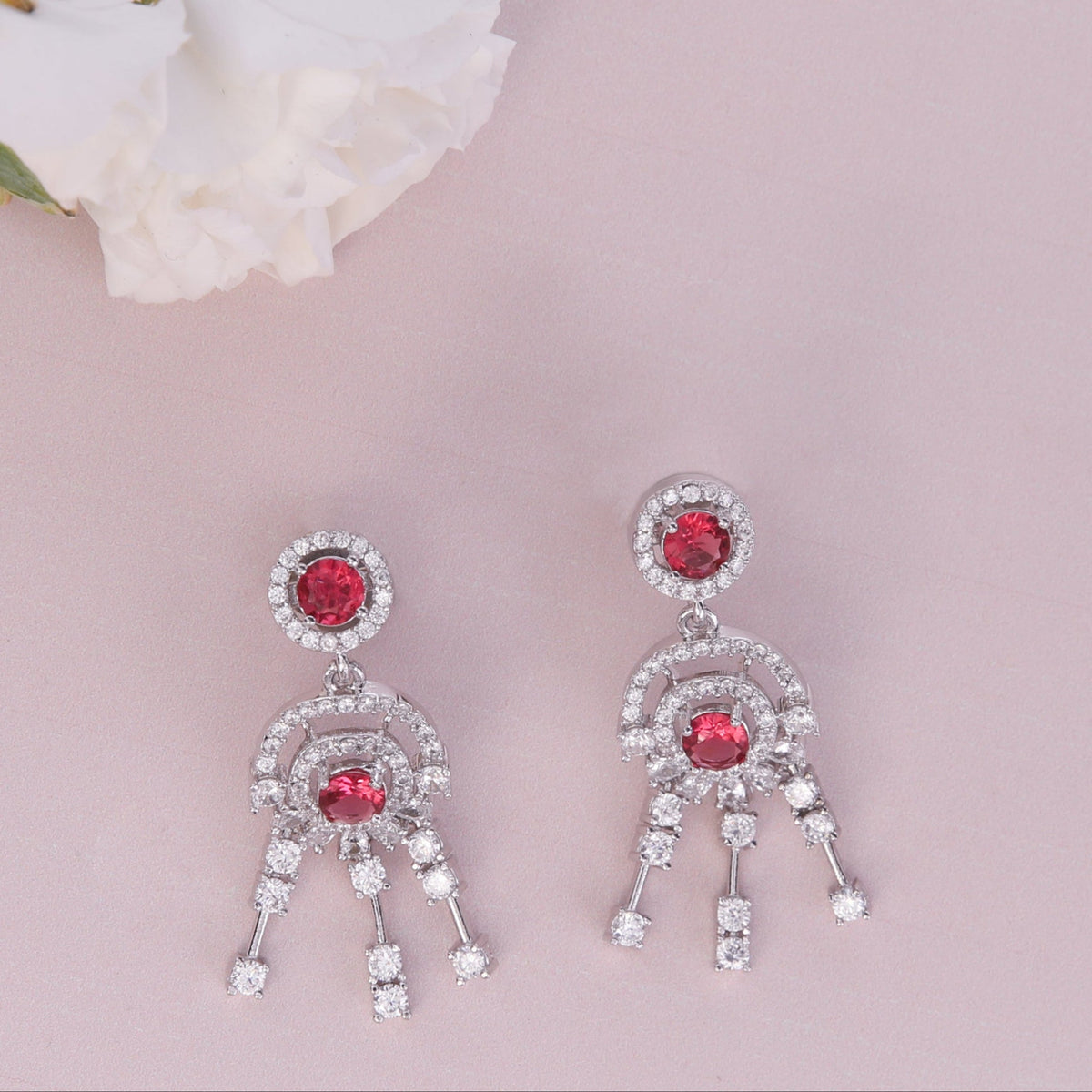 Glow Red Nakshatra CZ Drop Earrings