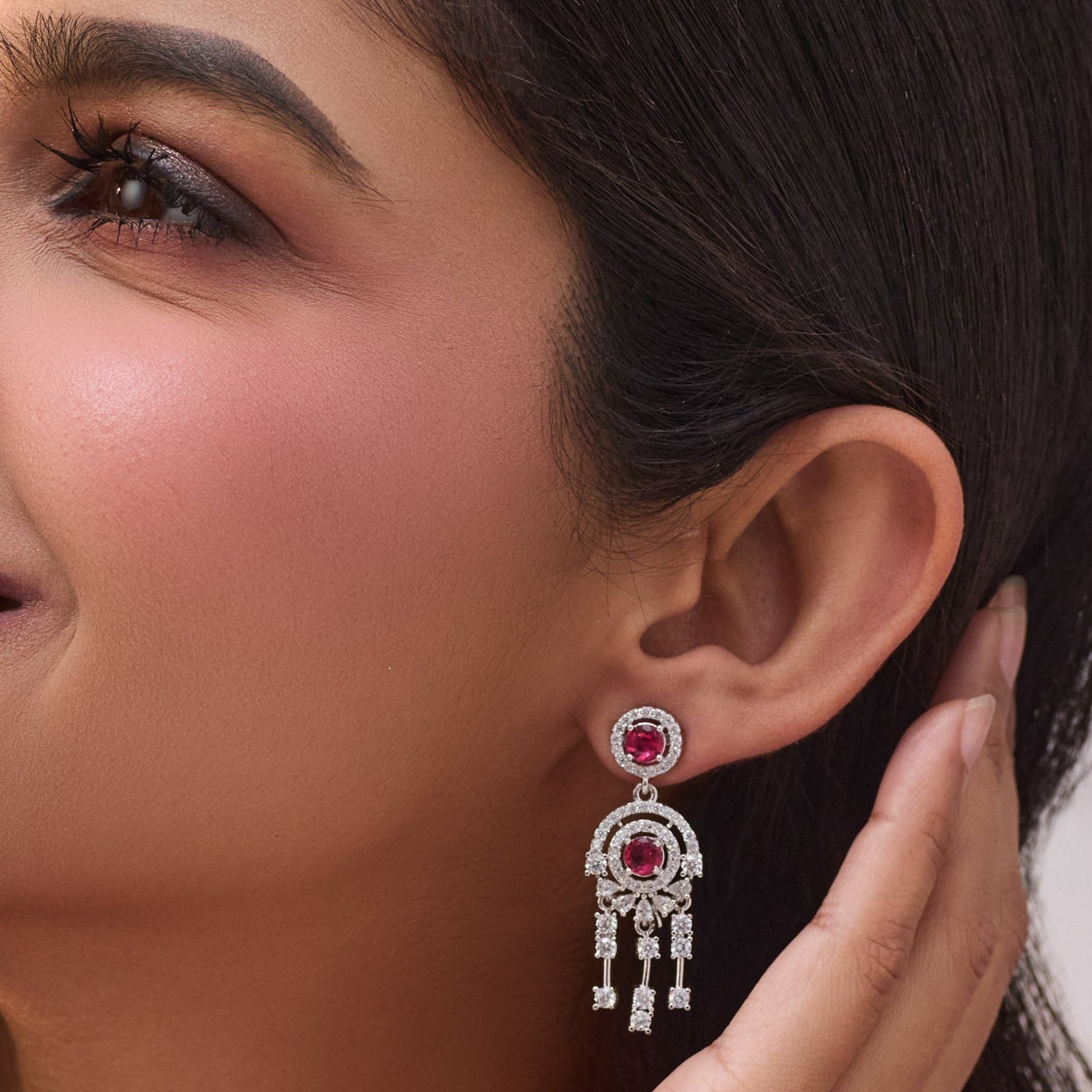 Glow Red Nakshatra CZ Drop Earrings