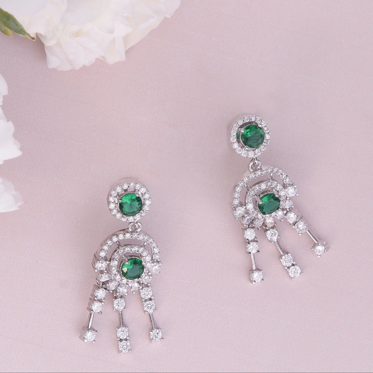 Glow Green Nakshatra CZ Drop Earrings