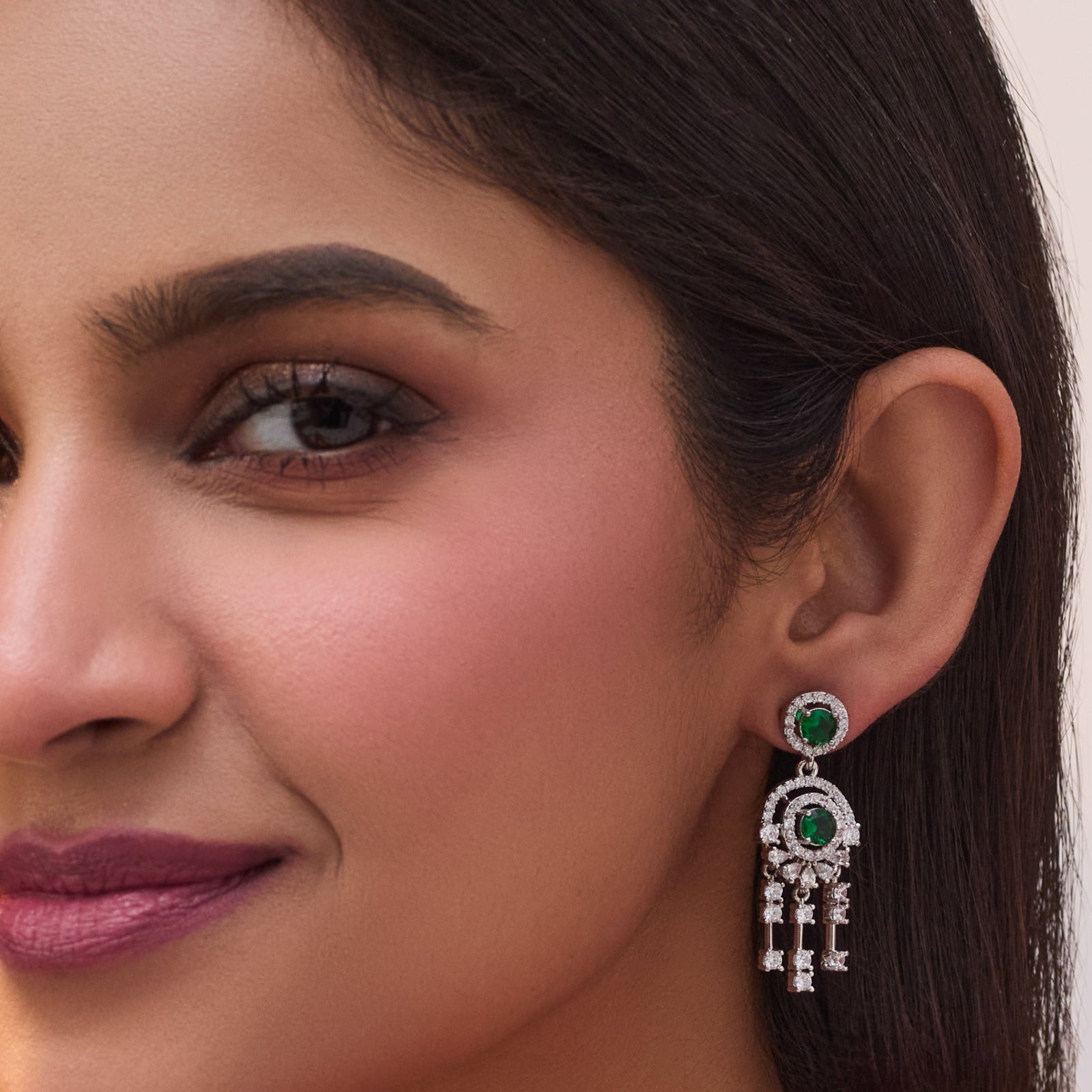 Glow Green Nakshatra CZ Drop Earrings