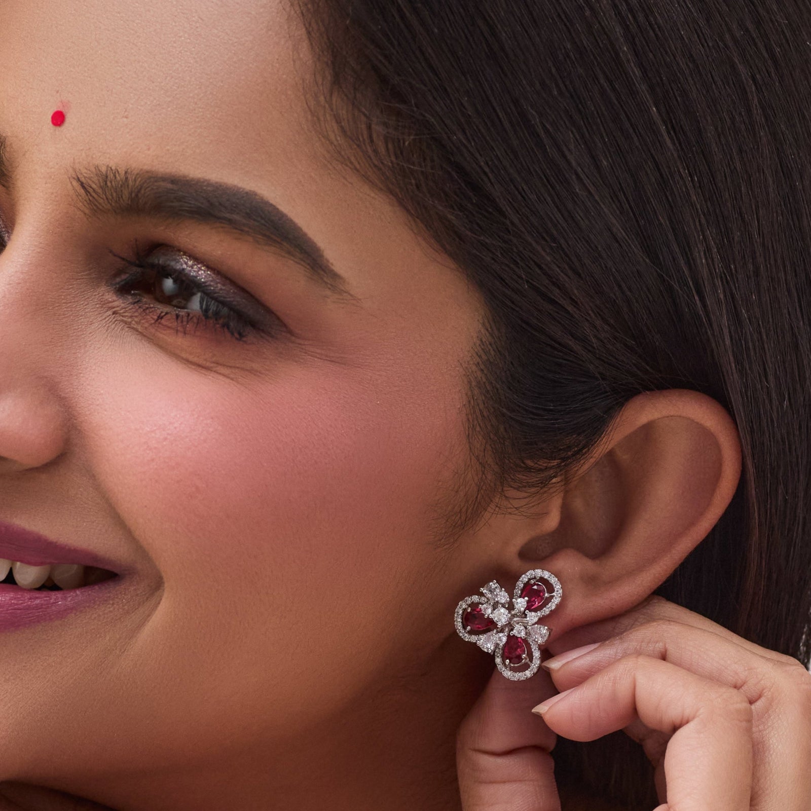 Bloom Red Nakshatra CZ Stud Earrings