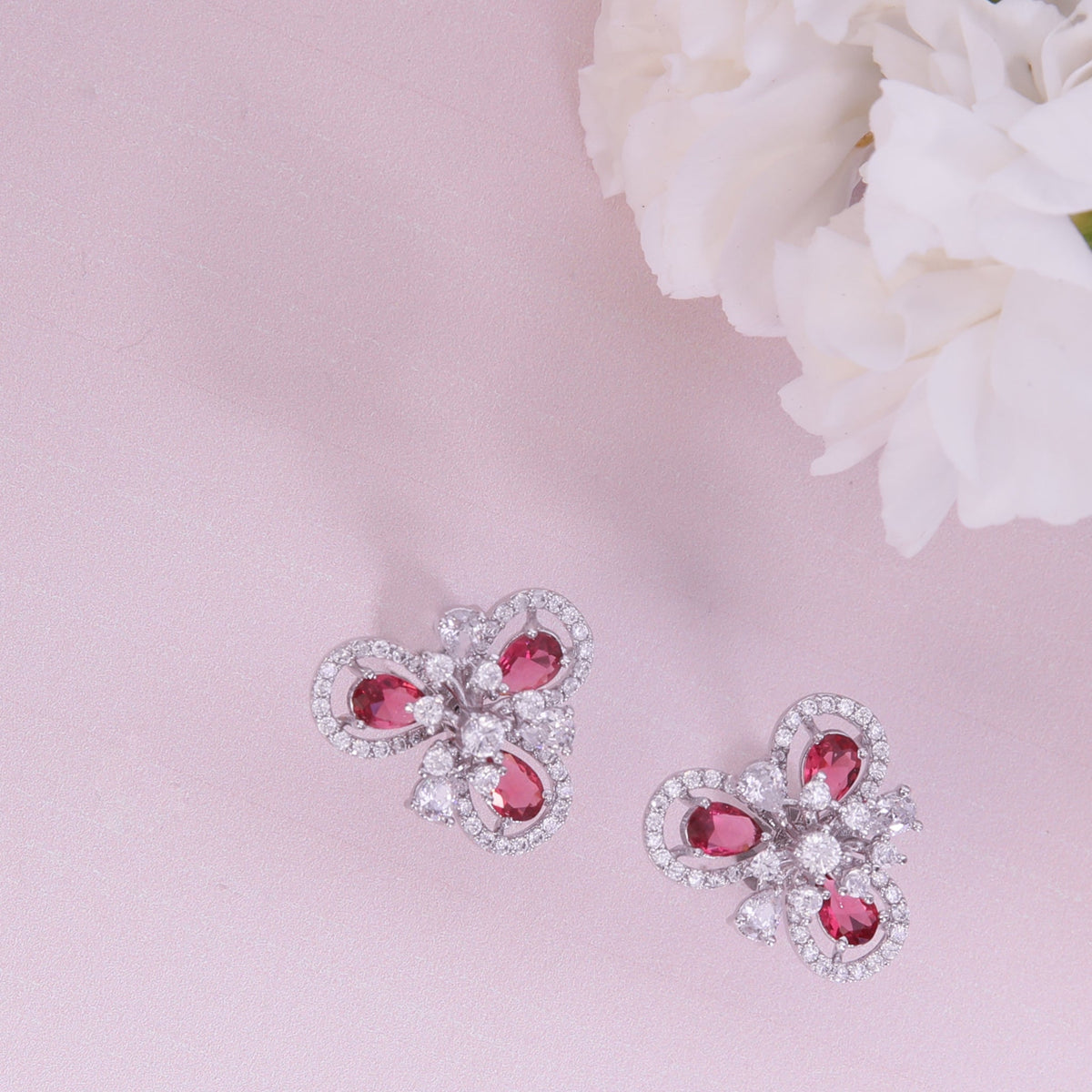 Bloom Red Nakshatra CZ Stud Earrings