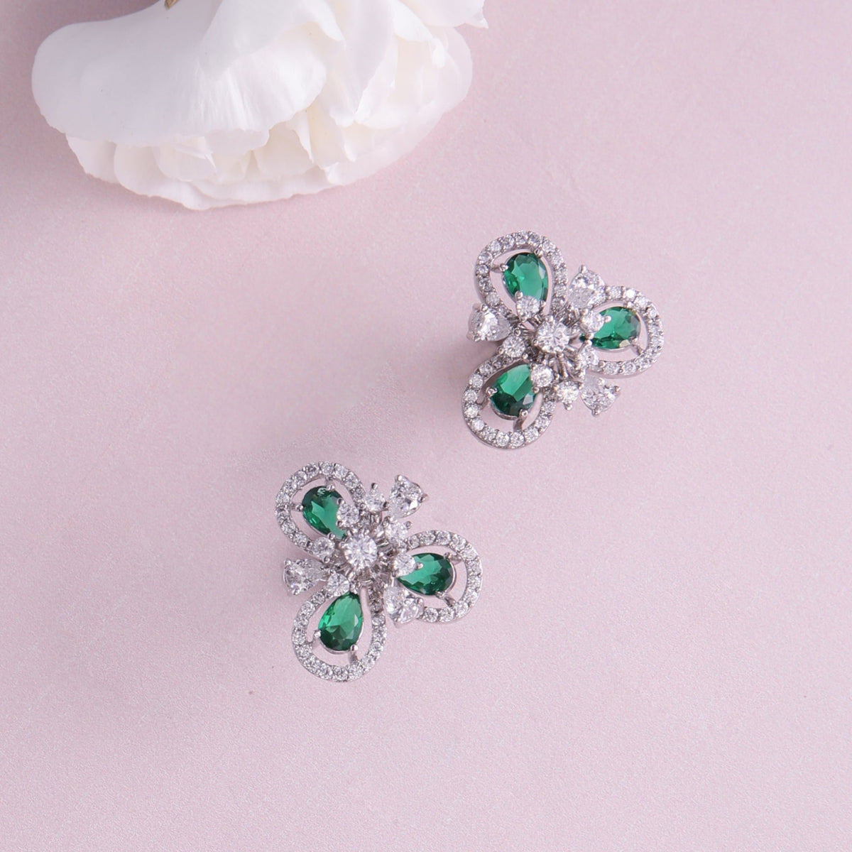 Bloom Green Nakshatra CZ Stud Earrings