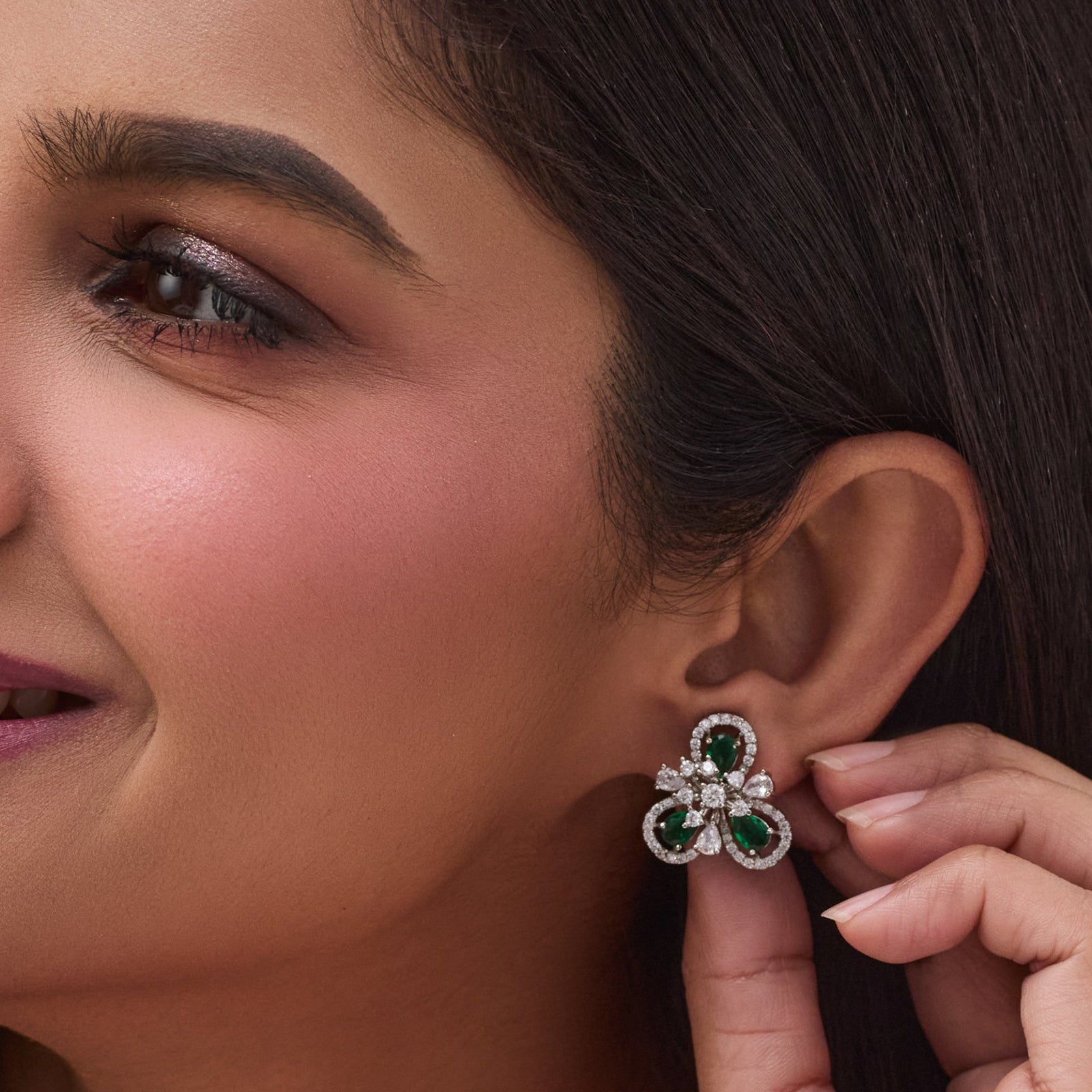 Bloom Green Nakshatra CZ Stud Earrings