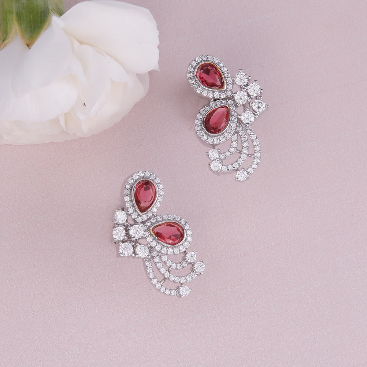 Cressida Red Nakshatra CZ Earrings