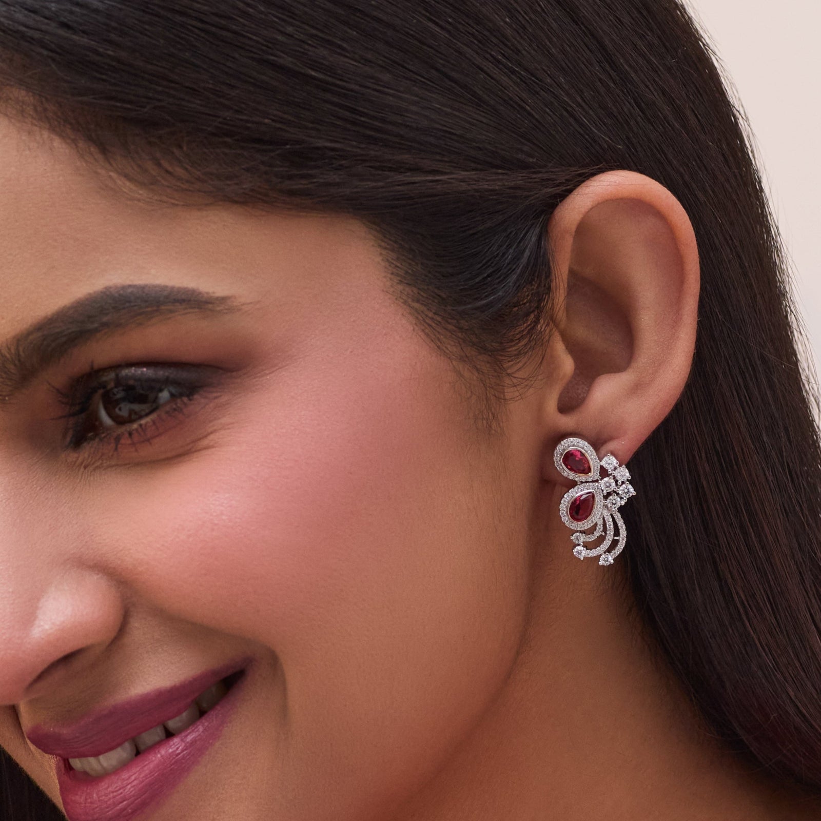 Cressida Red Nakshatra CZ Earrings
