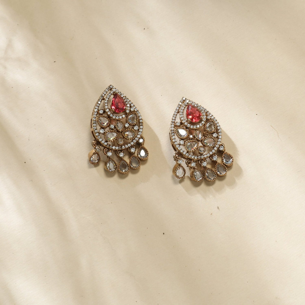 Delara Nakshtra CZ Red Stud Earrings