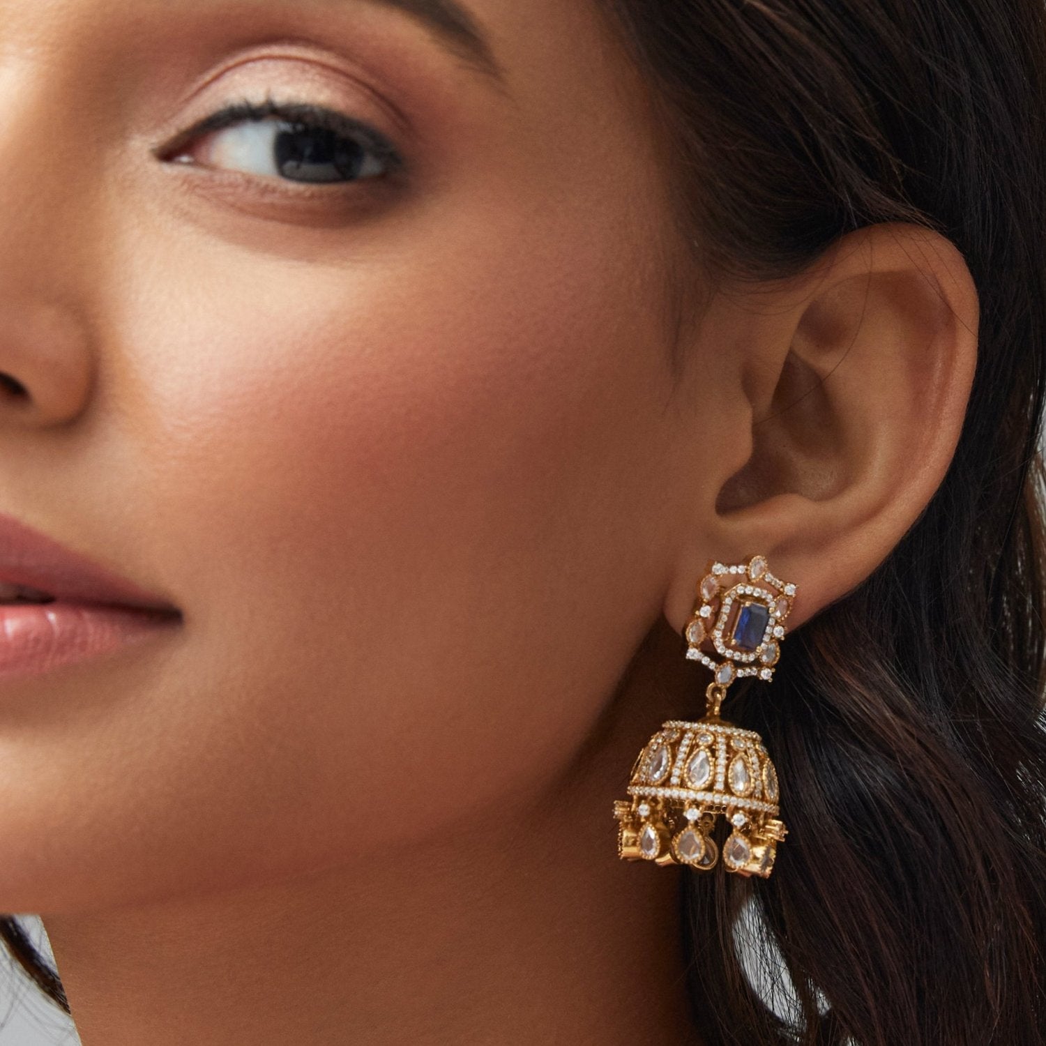 Ariana CZ Blue Jhumka Earrings