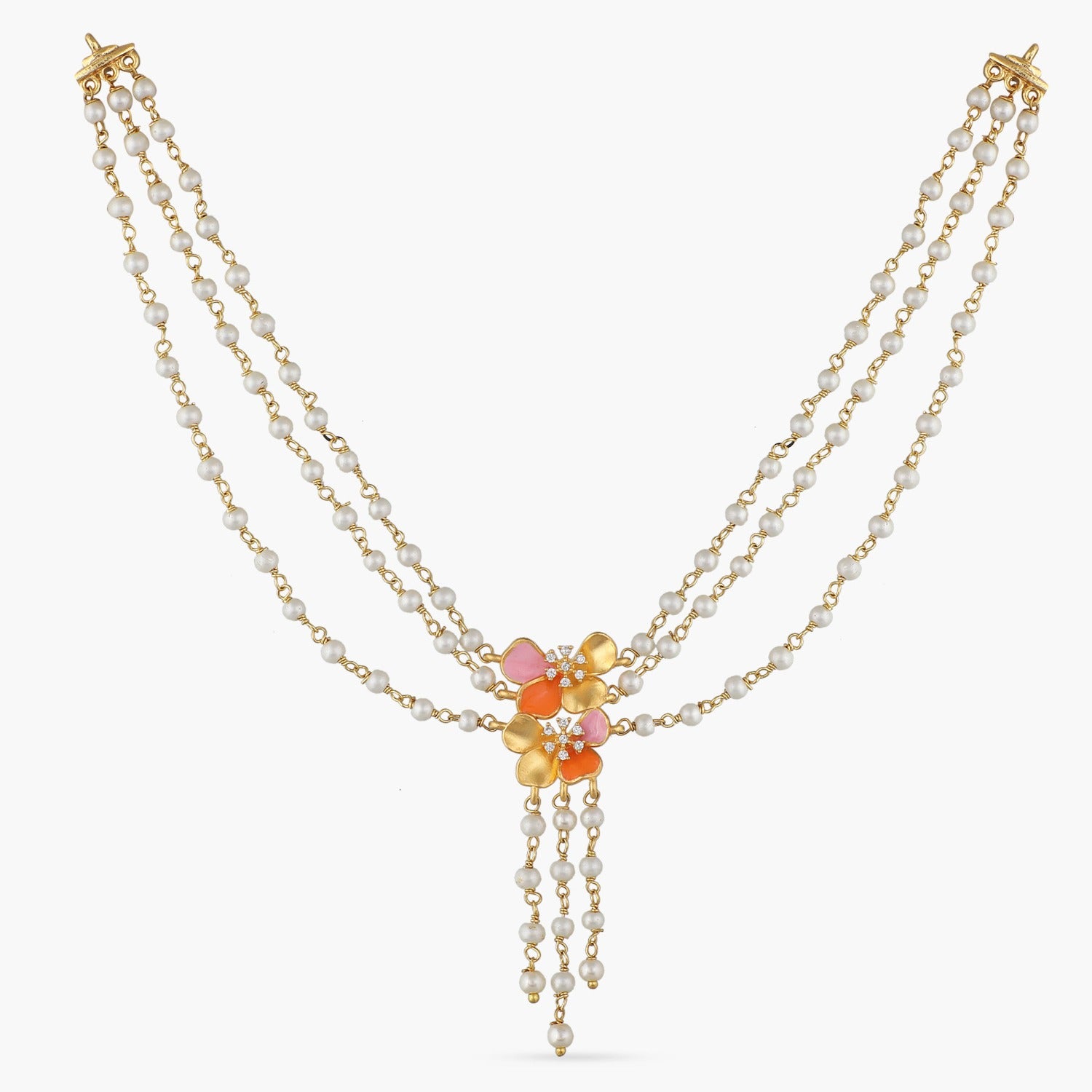 Jalaja Three Layer Floral Chain Necklace