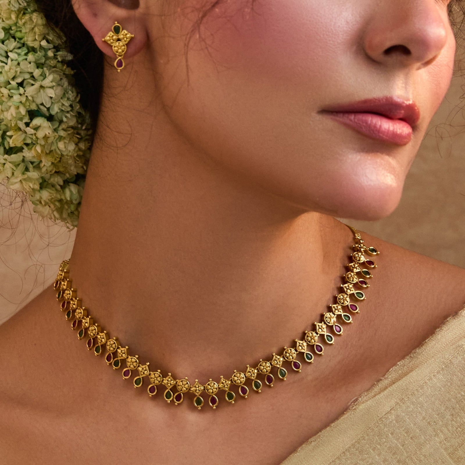 Subhadra Antique Kempu Necklace Set