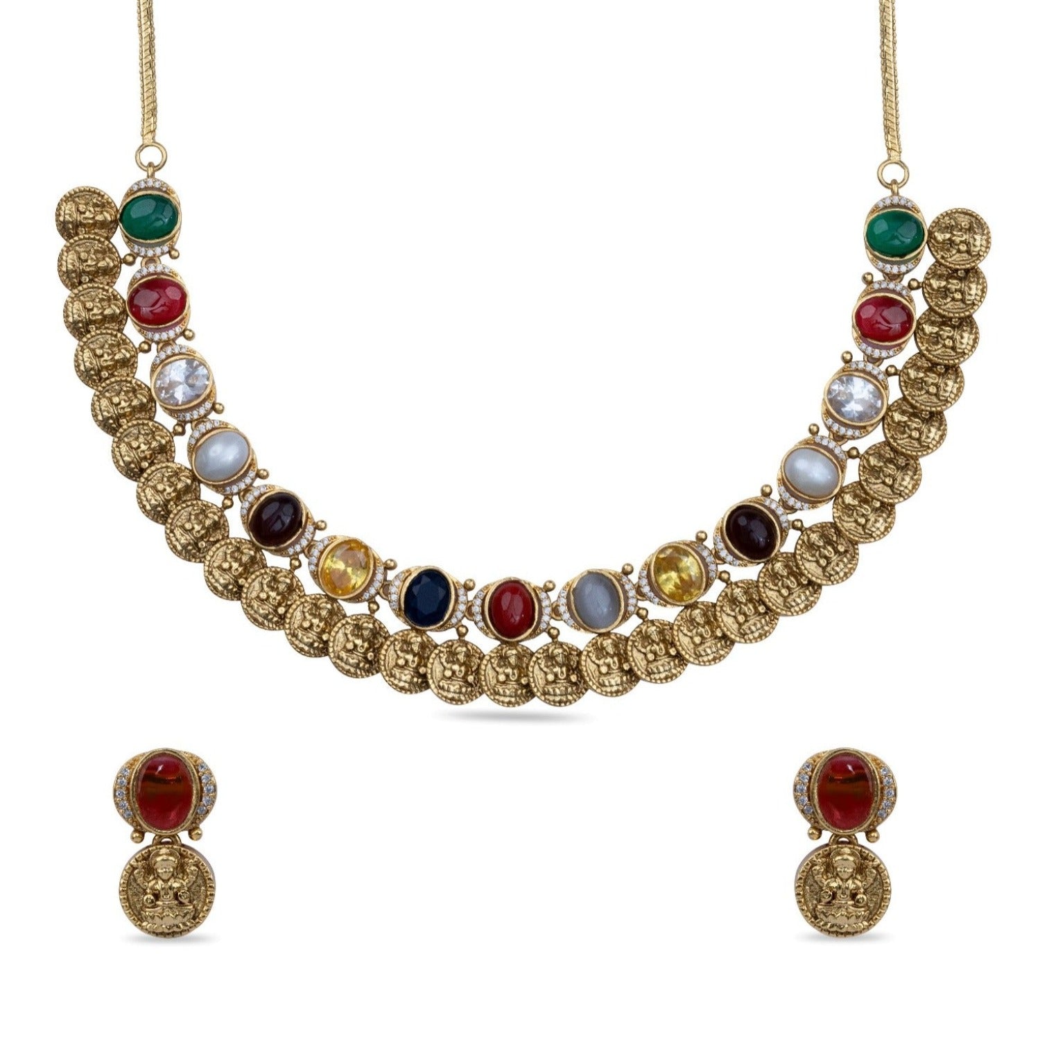 Buy Dhanya Antique Navaratna Necklace Set Tarinika