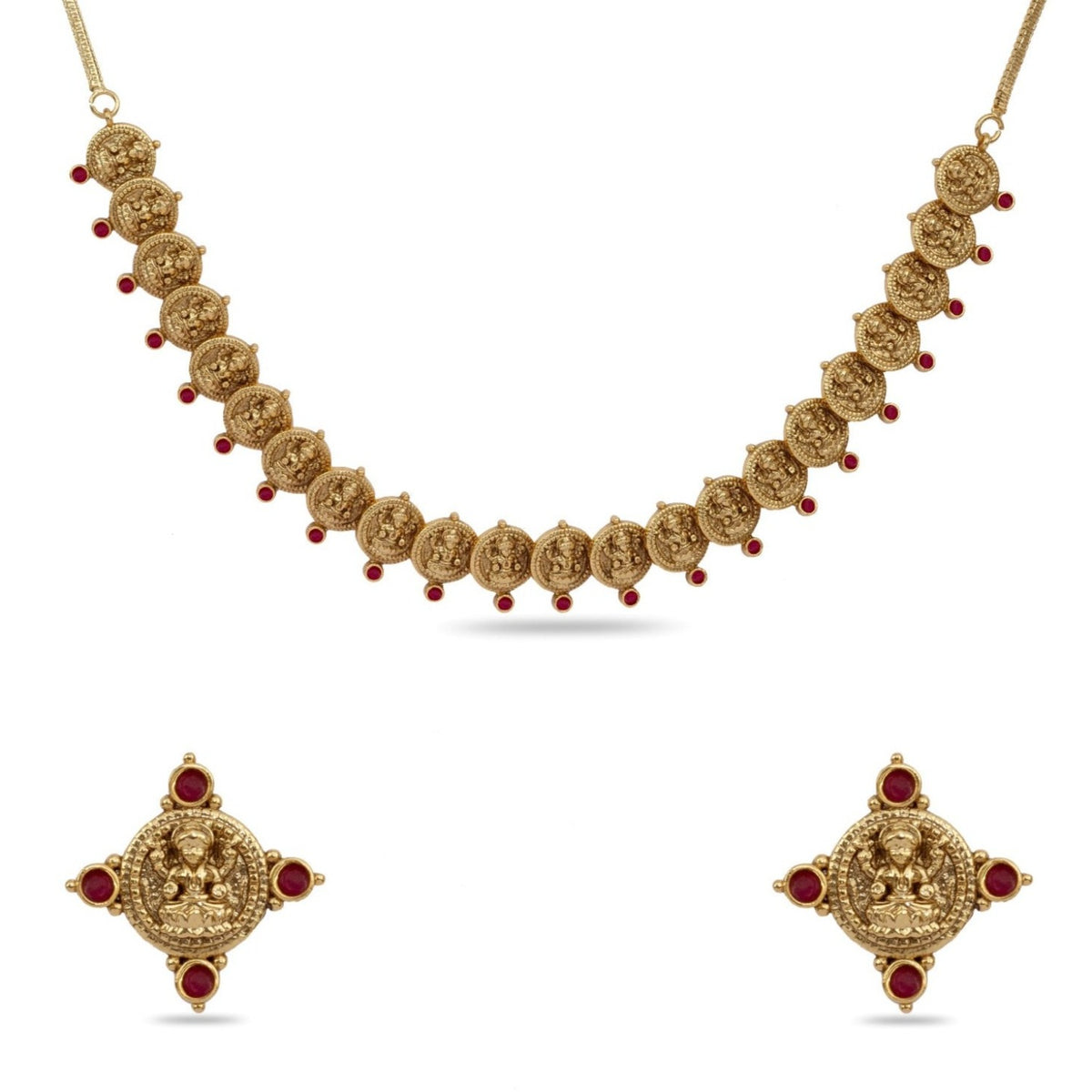 Parthivi Temple Red Kempu Necklace Set