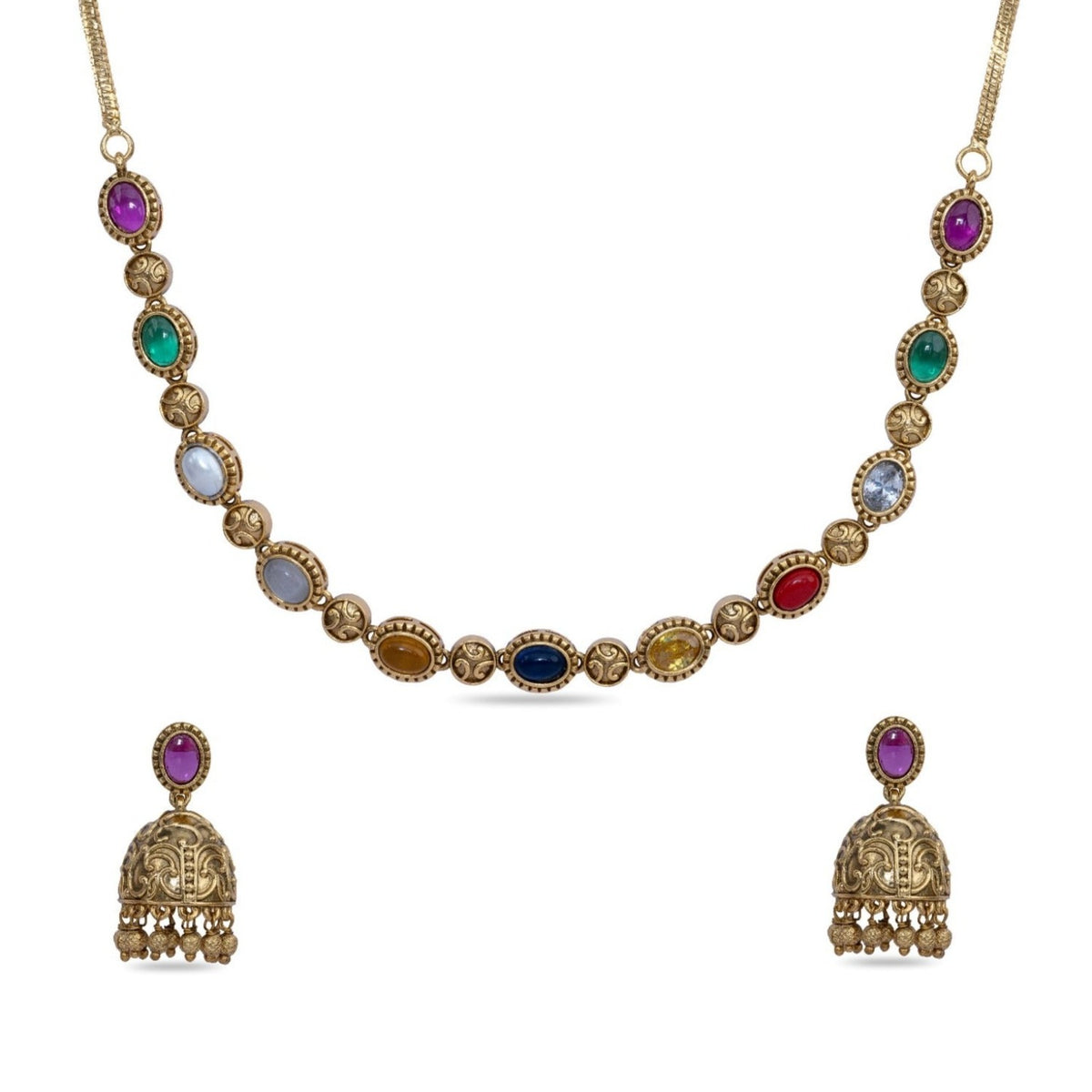 Simple Antique Navaratna Necklace Set