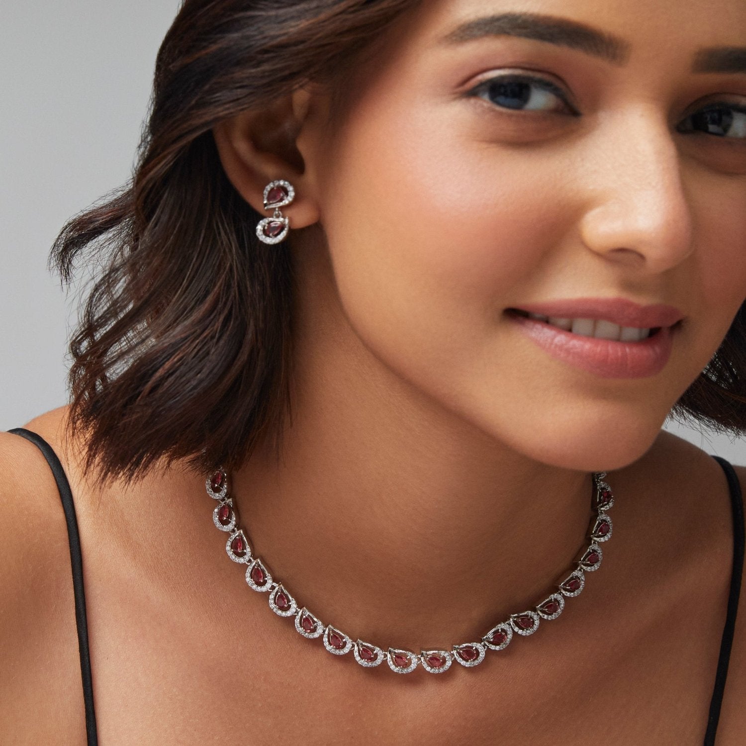 Petaline CZ Red Necklace Set