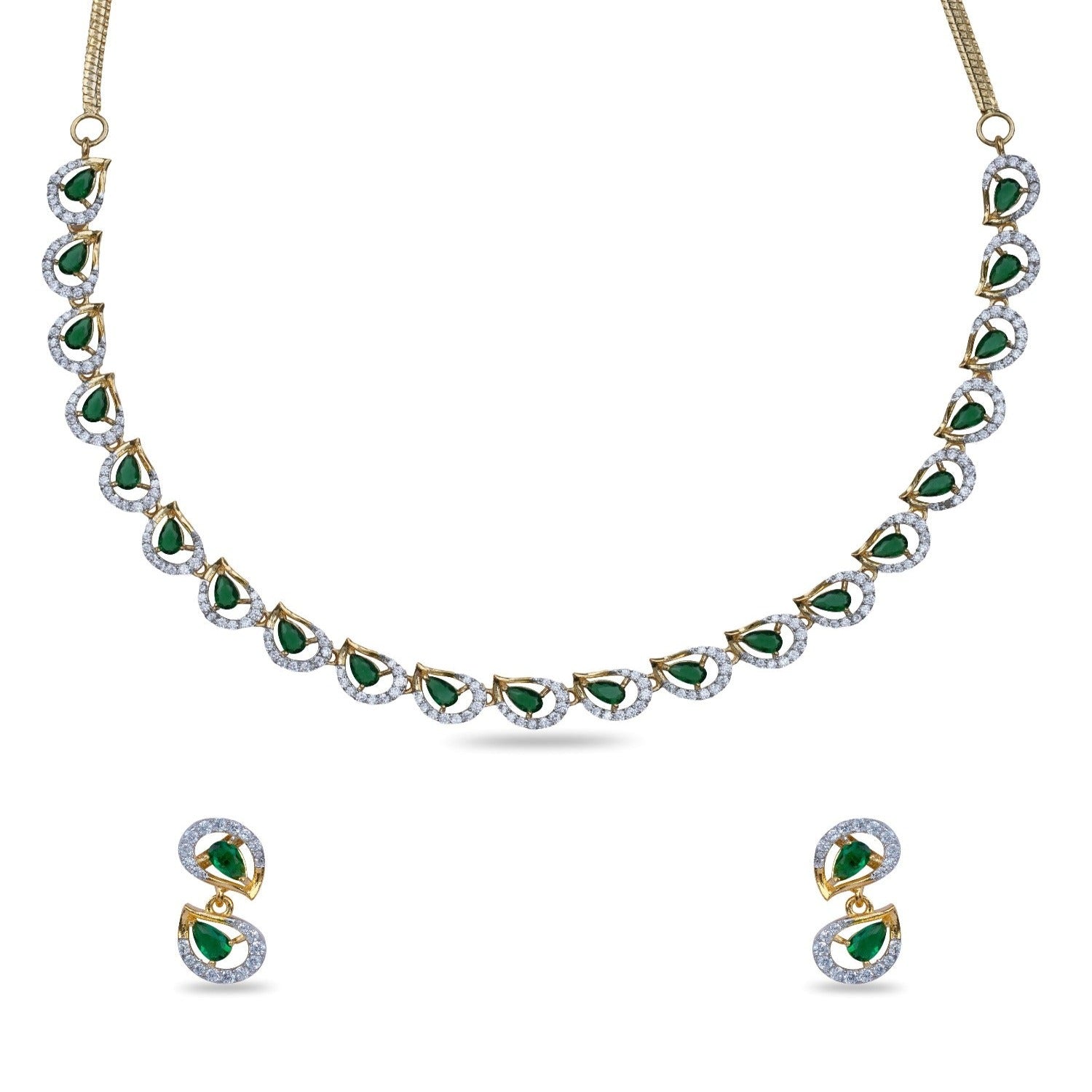 Petaline CZ Green Necklace Set