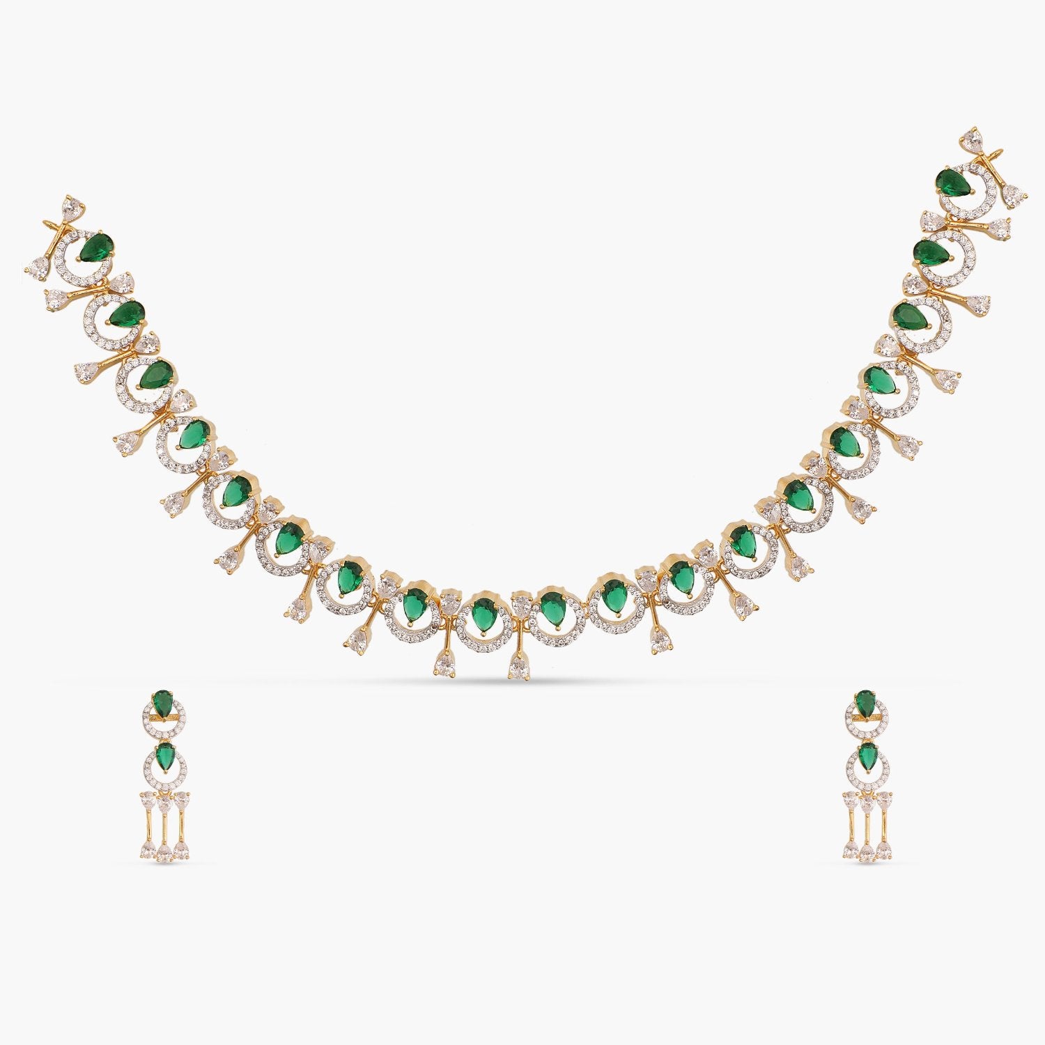 Tarinika Amara Green CZ Necklace Set Indian Jewelry