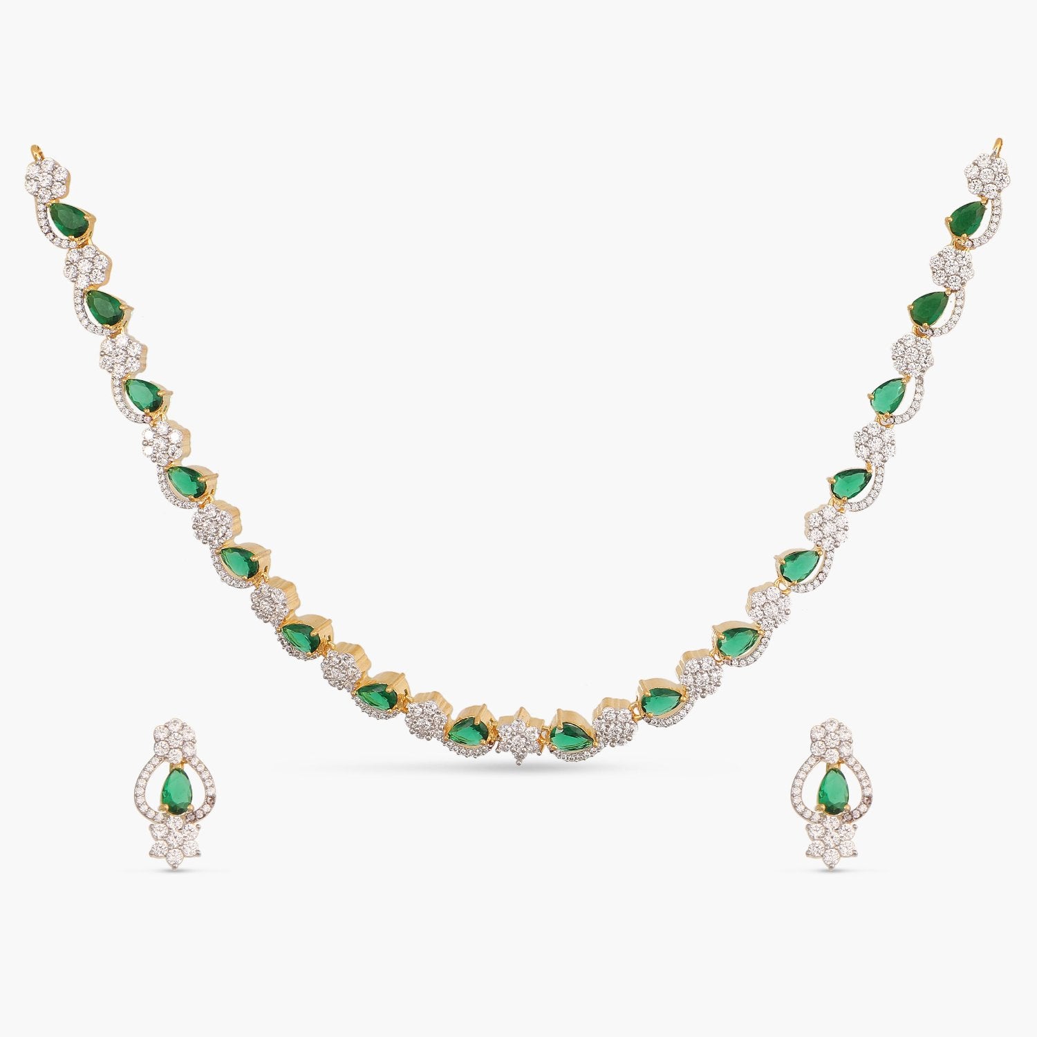 Tarinika Mira Nakshtra CZ Green Necklace Set Indian Jewelry