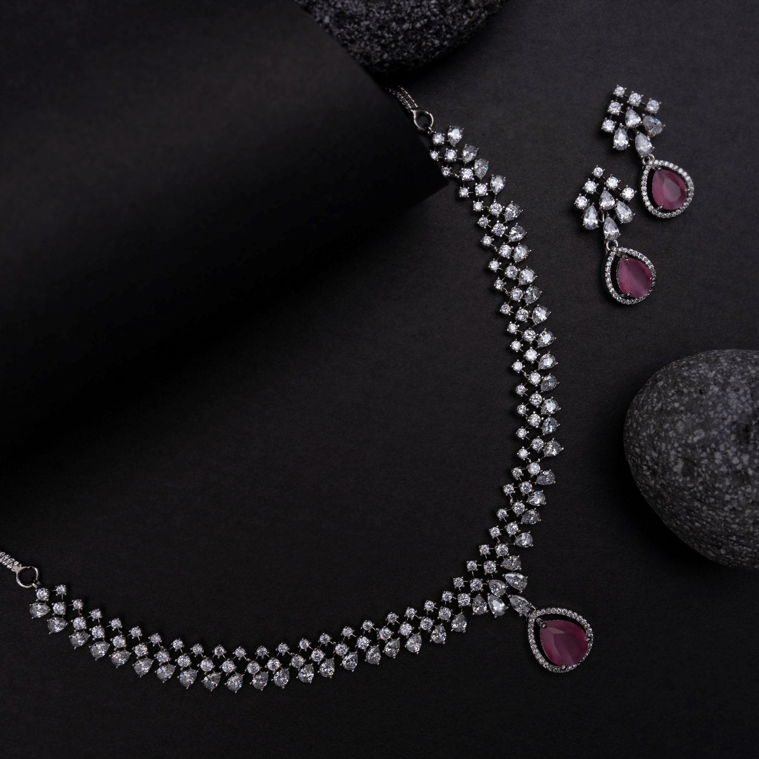 Rosemary CZ Pink Necklace Set