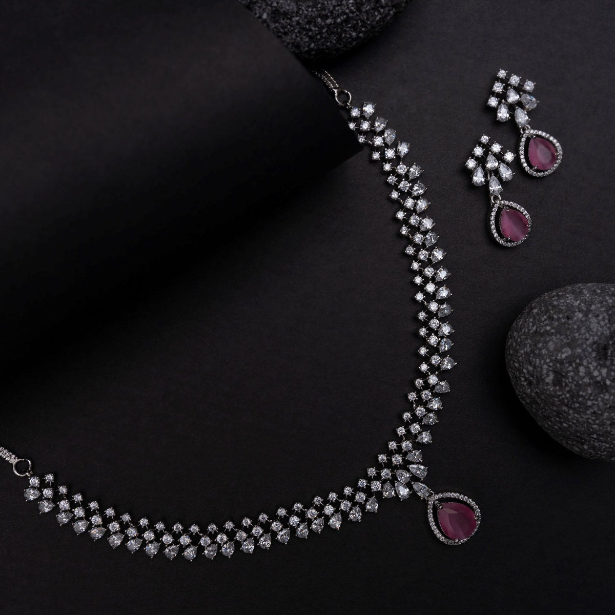 Rosemary CZ Pink Necklace Set