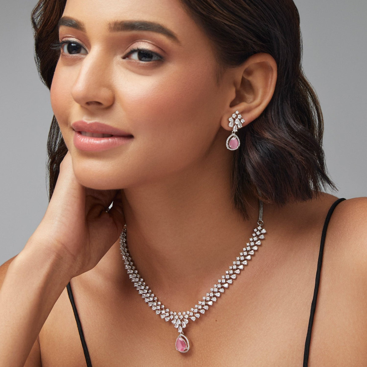 Rosemary CZ Pink Necklace Set 