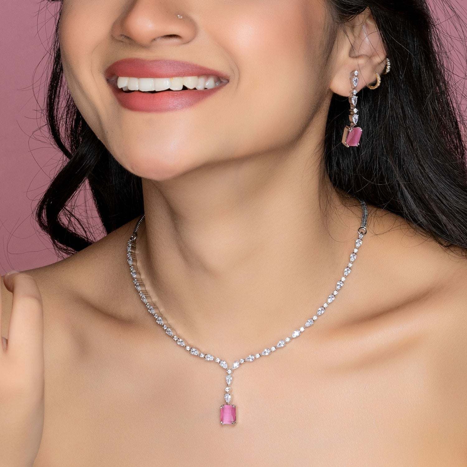 Violetta CZ Pink Necklace Set