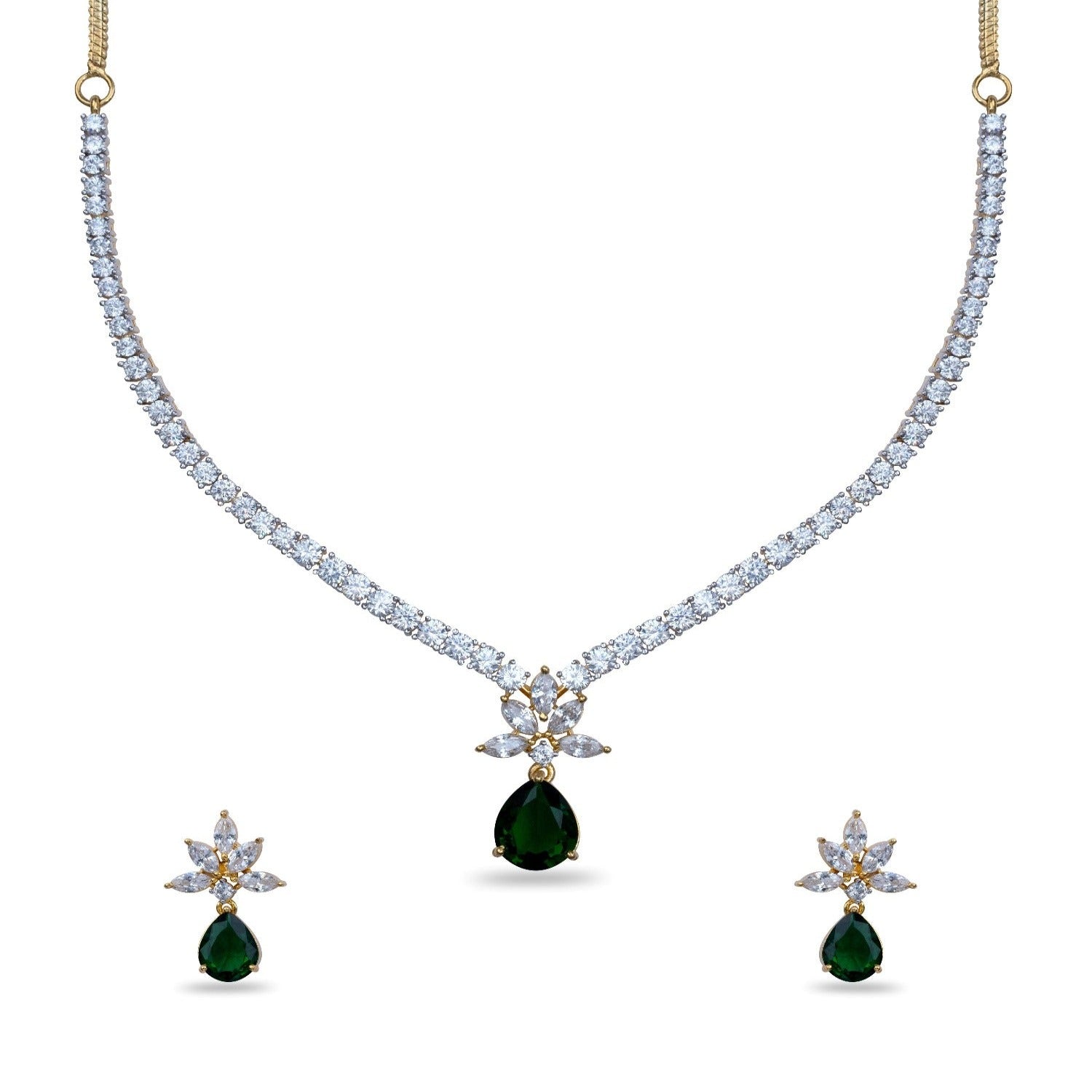 Camellia CZ Green Necklace Set