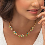 Eriha Pearl Delicate CZ Green Leaf Necklace