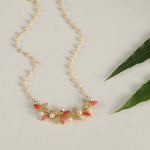 Eriha Pearl Elegant CZ Pink Leaf Necklace 