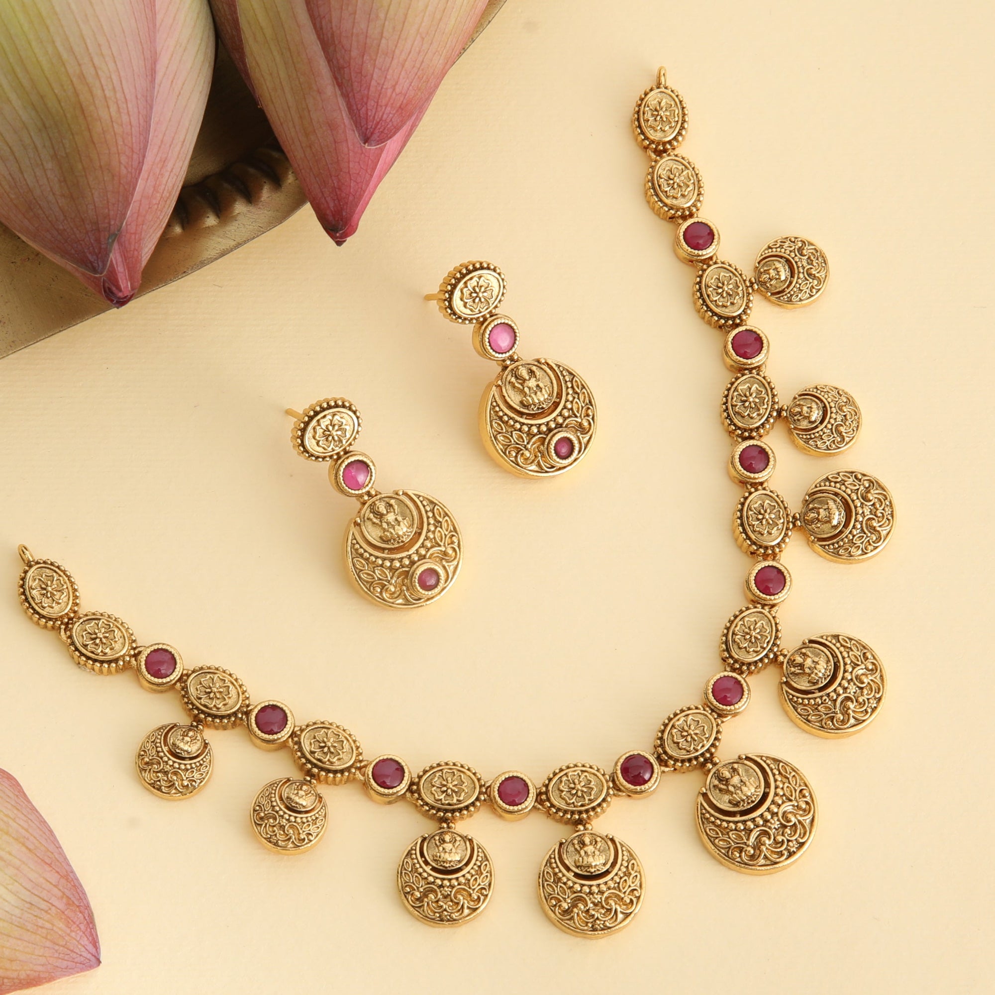 Padmaja Red Kempu Antique Necklace Set