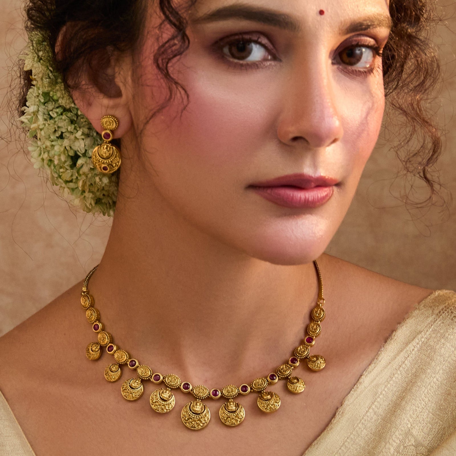 Padmaja Red Kempu Antique Necklace Set