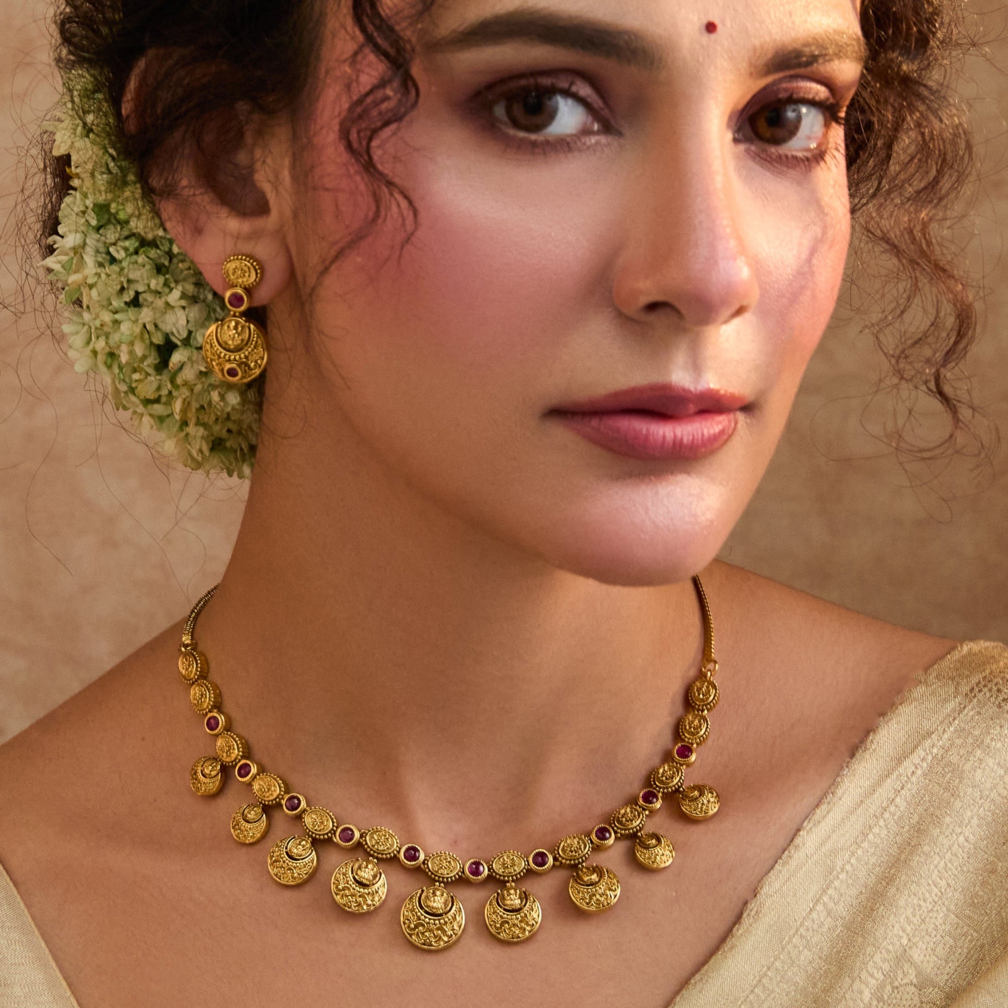 Padmaja Red Kempu Antique Necklace Set