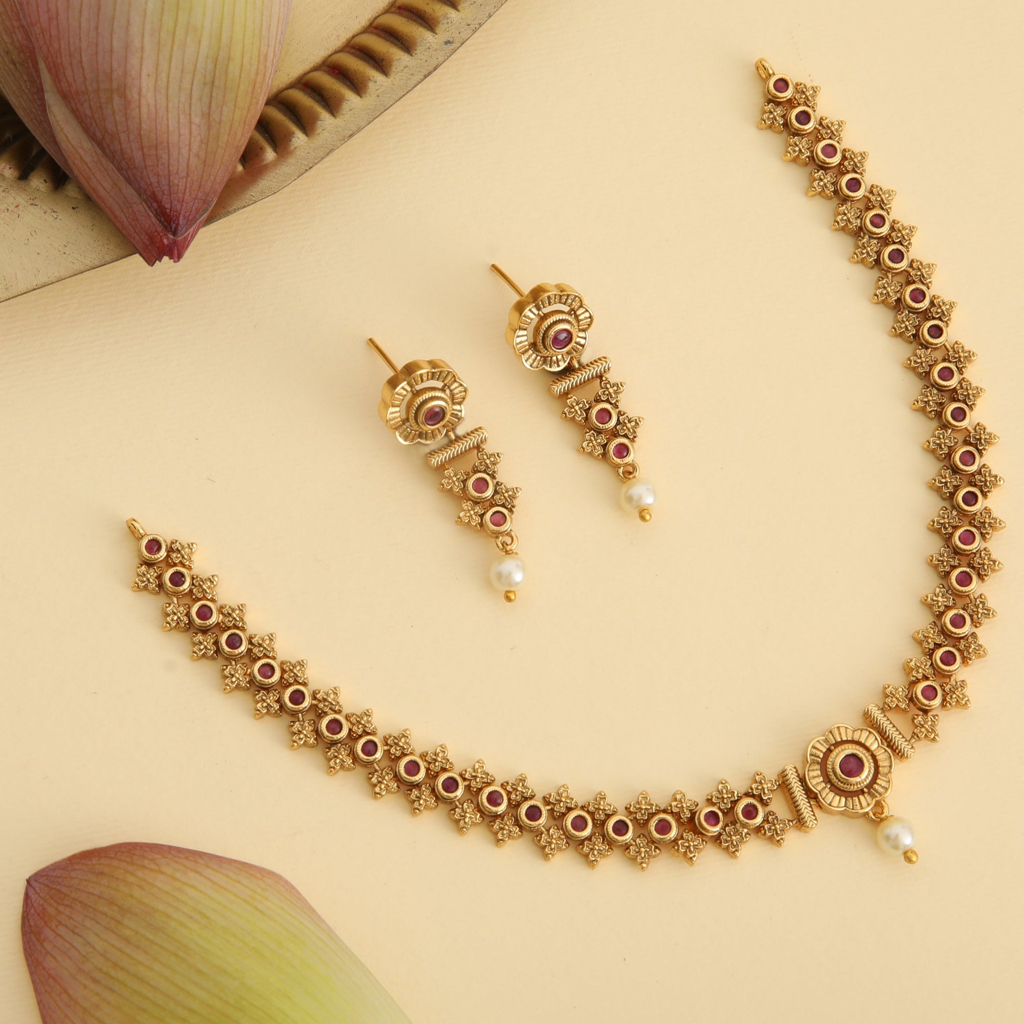 Shyla Kempu Red Antique Necklace Set