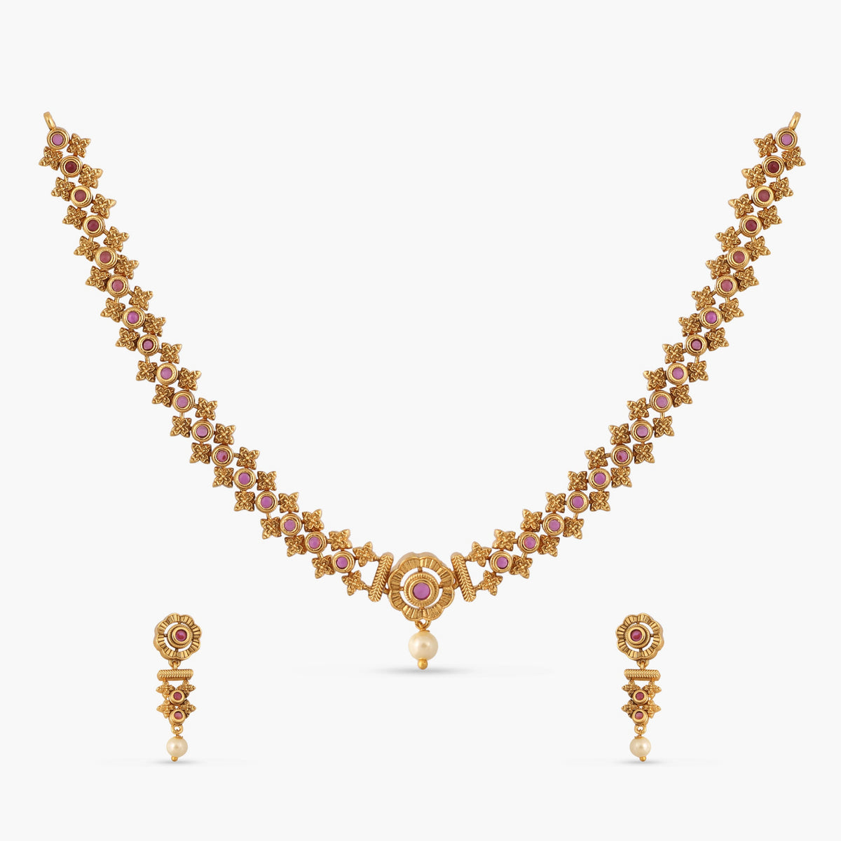 Shyla Kempu Red Antique Necklace Set