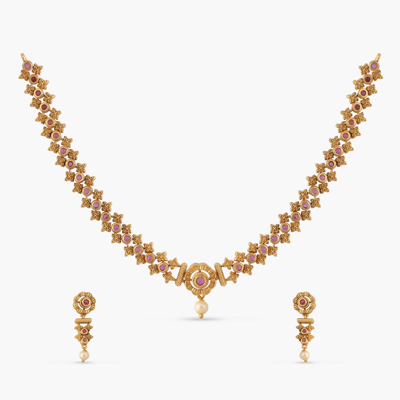 Shyla Kempu Red Antique Necklace Set